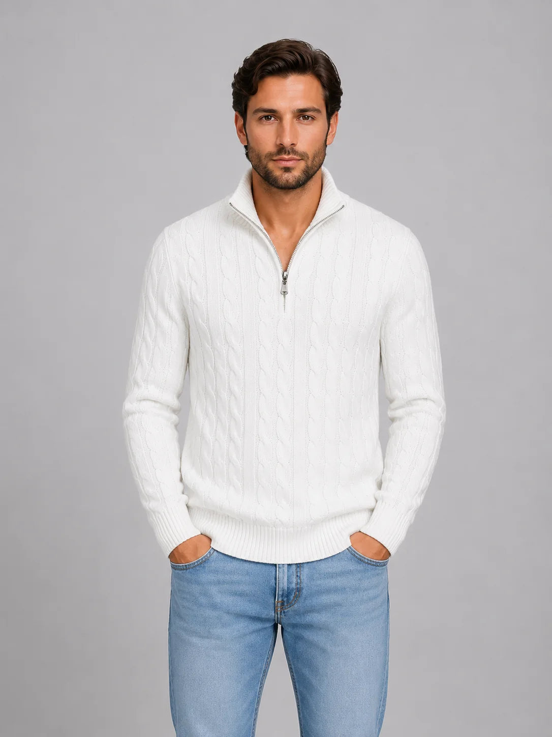 Brock | Men's Sweater Cable-Knit Quarter-Zip Funnel Neck Chunky Soft Warm Refined Smart Casual Everyday Layering Autumn Winter