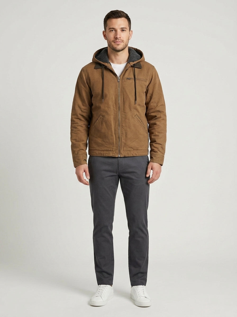 Thomas | Men's Jacket Hooded Sherpa Utility Straight Warm Lined Structured Casual Everyday Cold-Weather Outerwear - Front [Lystr 6a7e2e1ce363525d93c1f400:front]