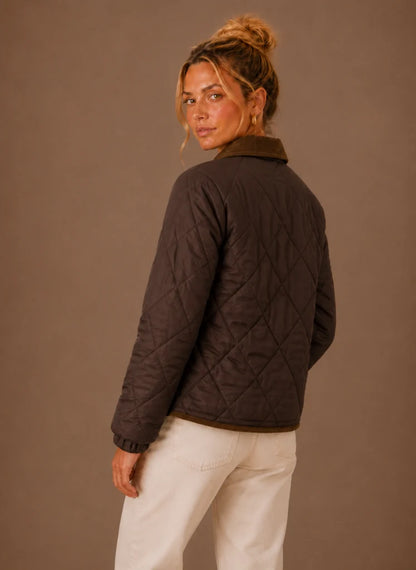 Kiara | Women's Puffer Jacket Quilted Corduroy Collar Diamond Quilt Lightweight Insulated Warm Countryside Casual Everyday Autumn