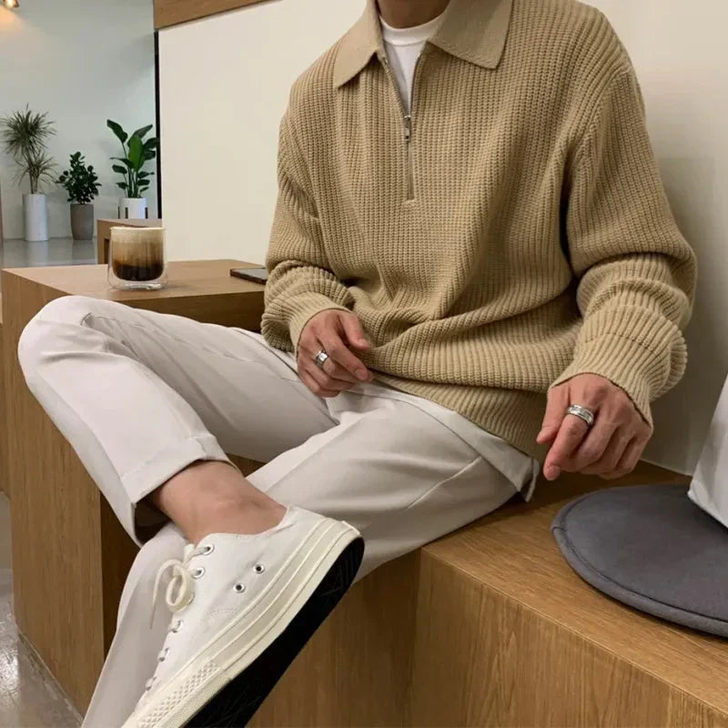 Ronan | Men's Half-Zip Sweater Ribbed Knit Textured Soft Warm Relaxed Smart Casual Everyday Layering Autumn Winter Knitwear Cosy