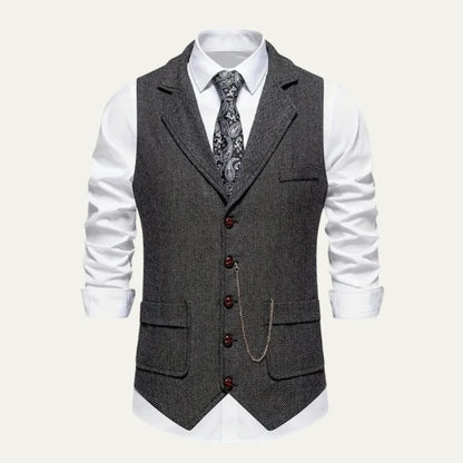 Gideon | Men's Tweed Waistcoat Gilet Tailored Classic Structured Sleeveless Smart Formal Occasion Business Wedding Refined