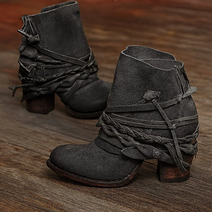 Selah | Women's Ankle Boots Boho Western Wrap Strap Block Heel Structured Statement Chic Casual Everyday Autumn Winter Footwear