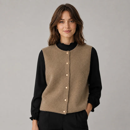 Sydney | Women's Vest Sweater Button-Front Round Neck Sleeveless Knit Soft Cosy Warm Layering Chic Feminine Casual Everyday