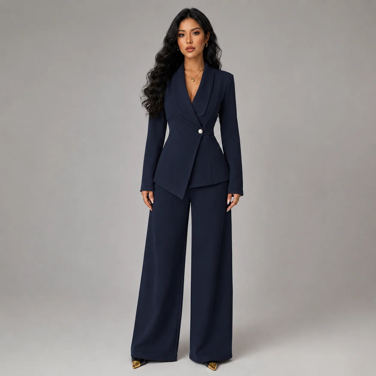 Teagan | Women's Co-ord Set Blazer Wide-Leg Trousers Two-Piece Tailored Structured Smart Occasion Office Coordinated Autumn Winter