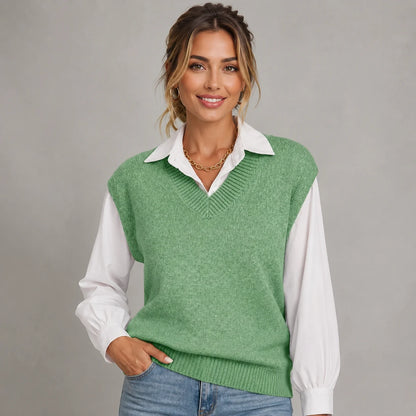 Valerie | Women's Vest Sweater Knitted V-Neck Sleeveless Soft Cosy Warm Layering Chic Feminine Casual Everyday Autumn Winter