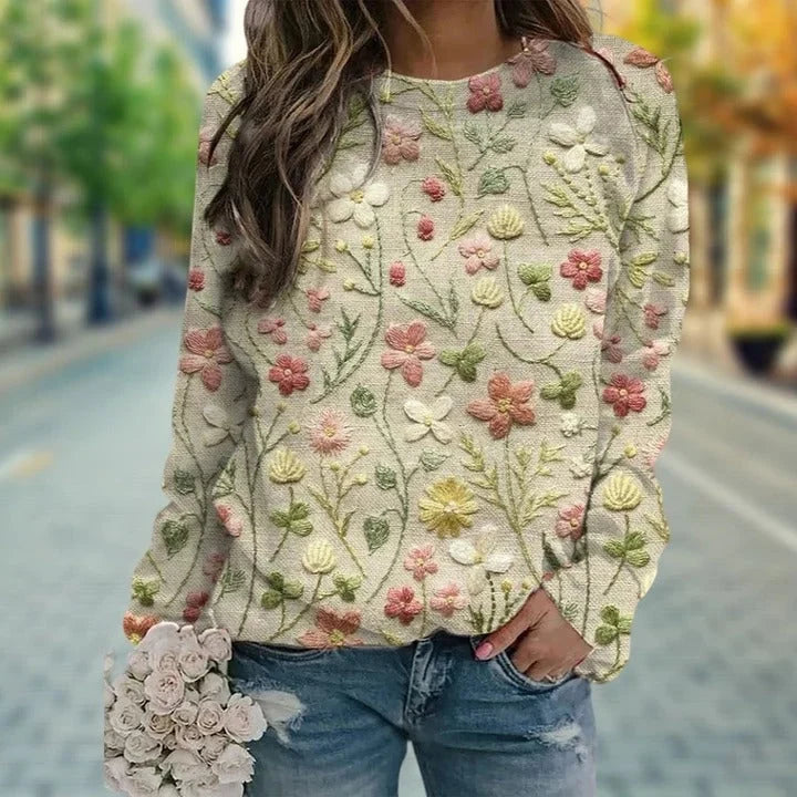 Mckinley | Women's Sweater Floral Embroidered Crew Neck Knit Soft Feminine Cosy Warm Layering Chic Casual Everyday Autumn Winter