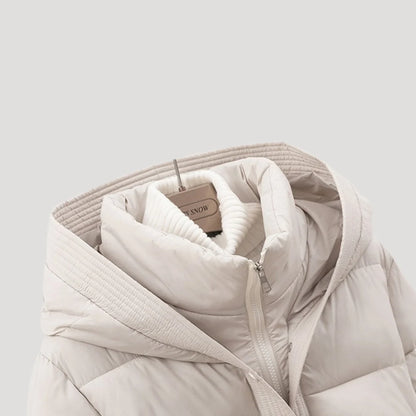 Saige | Women's Puffer Jacket Hooded Belted Padded Insulated Warm Quilted Casual Everyday Winter Outerwear Cosy Flattering