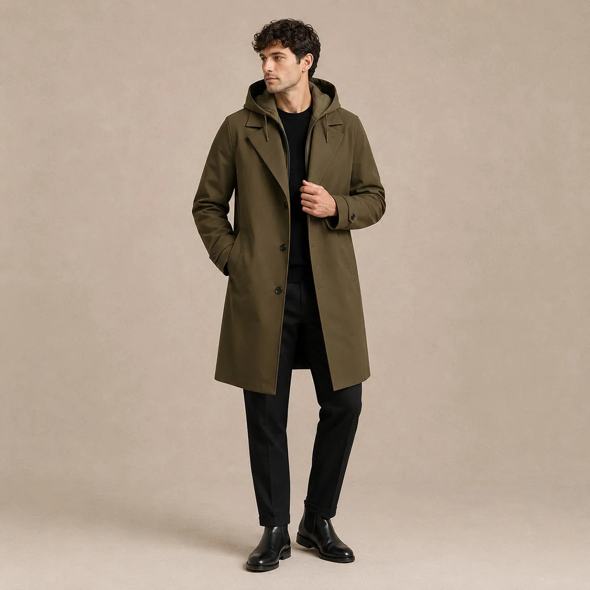 Bryce | Men's Rain Coat Waterproof Hooded Longline Windproof Warm Functional Casual Everyday Outdoor Autumn Winter Outerwear