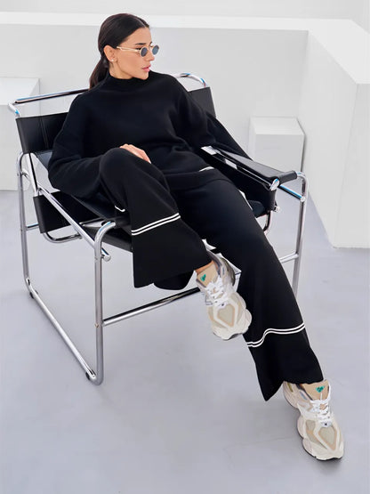 Mariah | Women's Co-ord Set Knit Sweater High Neck Mullet Hem Comfortable Trousers Two-Piece Soft Cosy Warm Coordinated Chic