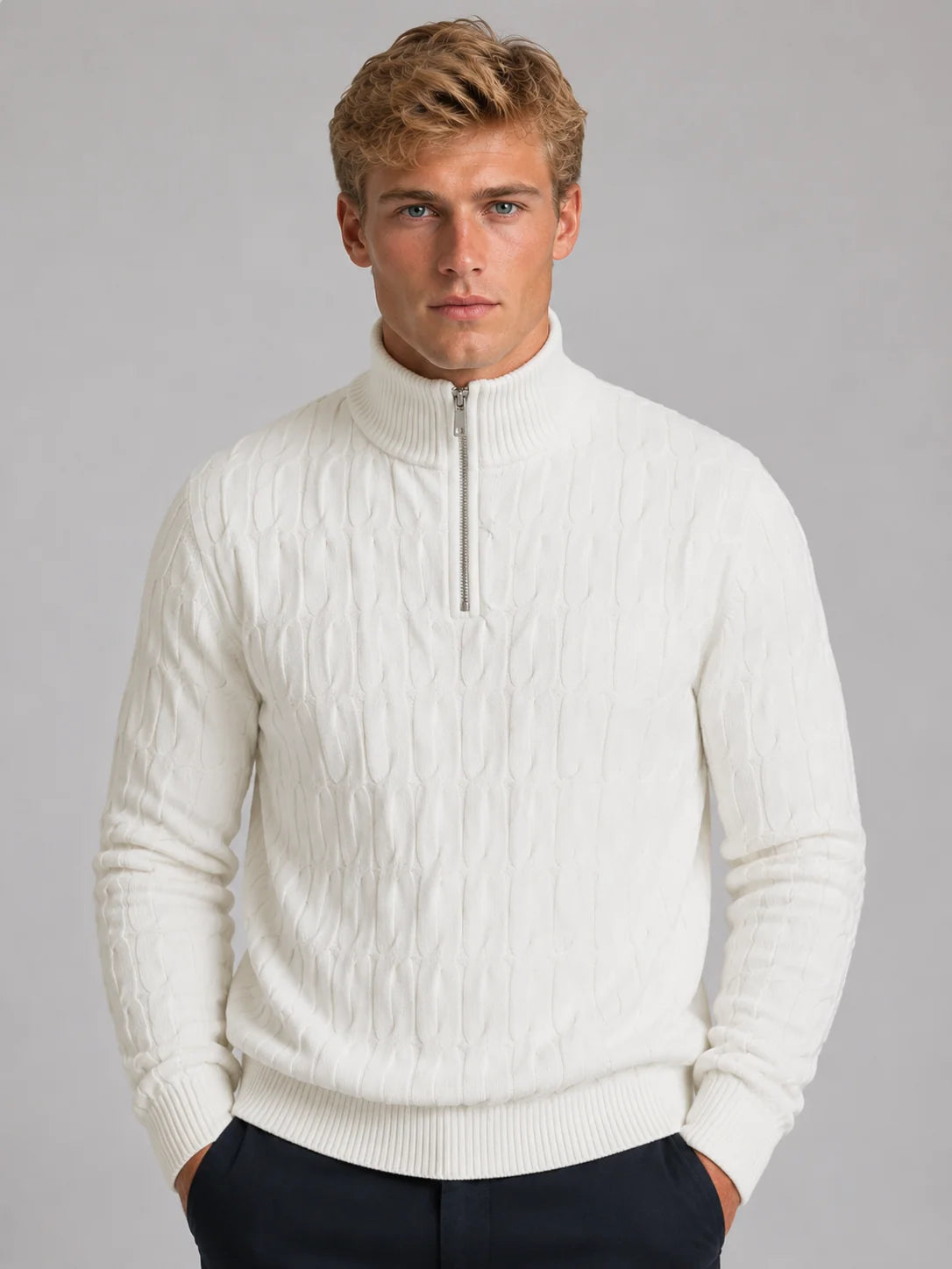 Briar | Men's Sweater Textured Quarter-Zip Funnel Neck Knit Soft Warm Refined Smart Casual Everyday Layering Autumn Winter