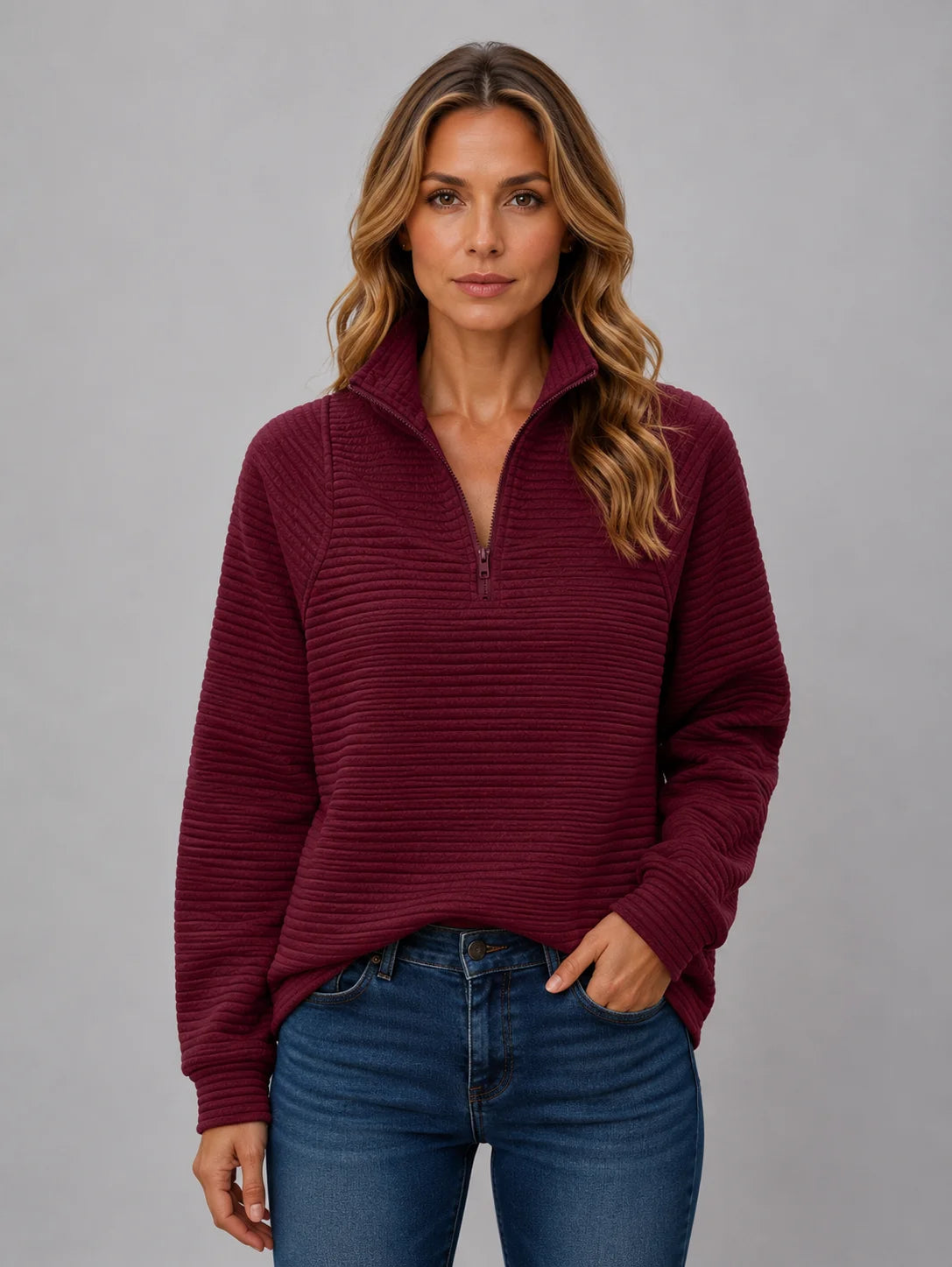 Royalty | Women's Pullover Ribbed Half-Zip Casual Knit Zip Neck Soft Cosy Warm Relaxed Layering Chic Feminine Everyday Autumn