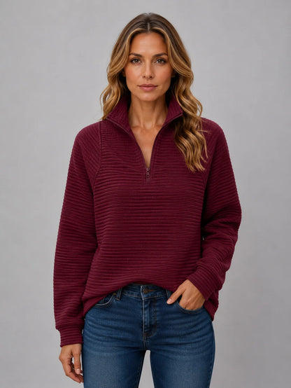 Royalty | Women's Pullover Ribbed Half-Zip Casual Knit Zip Neck Soft Cosy Warm Relaxed Layering Chic Feminine Everyday Autumn