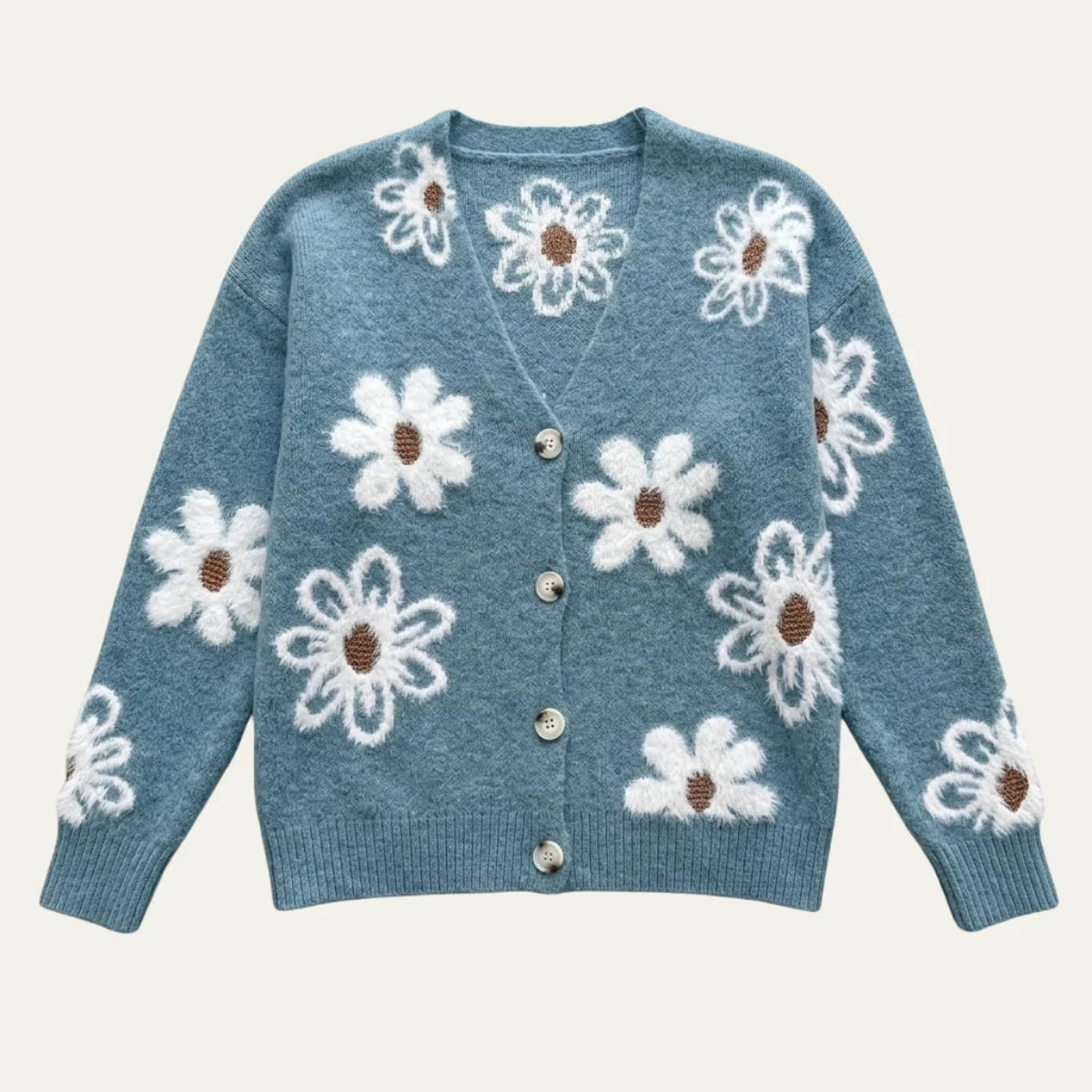 Marina | Women's Cardigan Floral V-Neck Button Front Knit Soft Feminine Cosy Warm Relaxed Layering Chic Casual Everyday Autumn