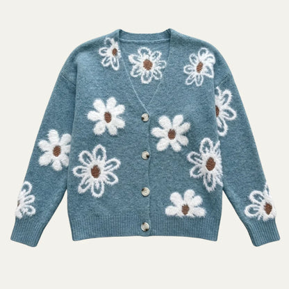Marina | Women's Cardigan Floral V-Neck Button Front Knit Soft Feminine Cosy Warm Relaxed Layering Chic Casual Everyday Autumn