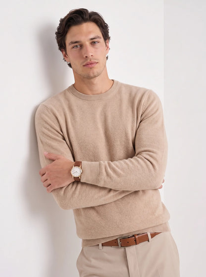 Avi | Men's Sweater 100% Cashmere Round Neck Luxurious Soft Warm Premium Refined Smart Casual Everyday Layering Autumn Winter