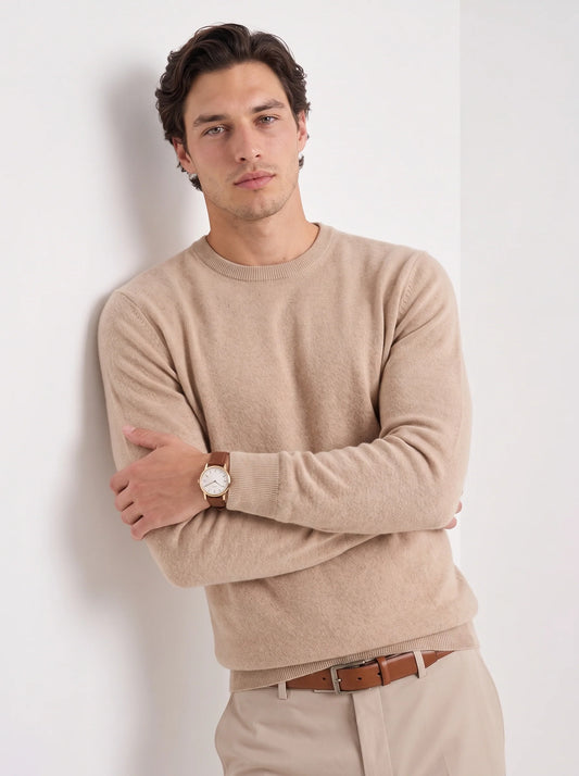 Avi | Men's Sweater 100% Cashmere Round Neck Luxurious Soft Warm Premium Refined Smart Casual Everyday Layering Autumn Winter