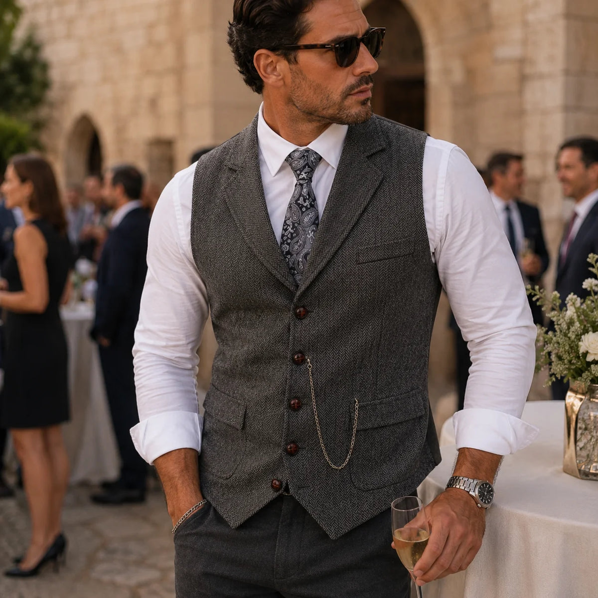 Gideon | Men's Tweed Waistcoat Gilet Tailored Classic Structured Sleeveless Smart Formal Occasion Business Wedding Refined