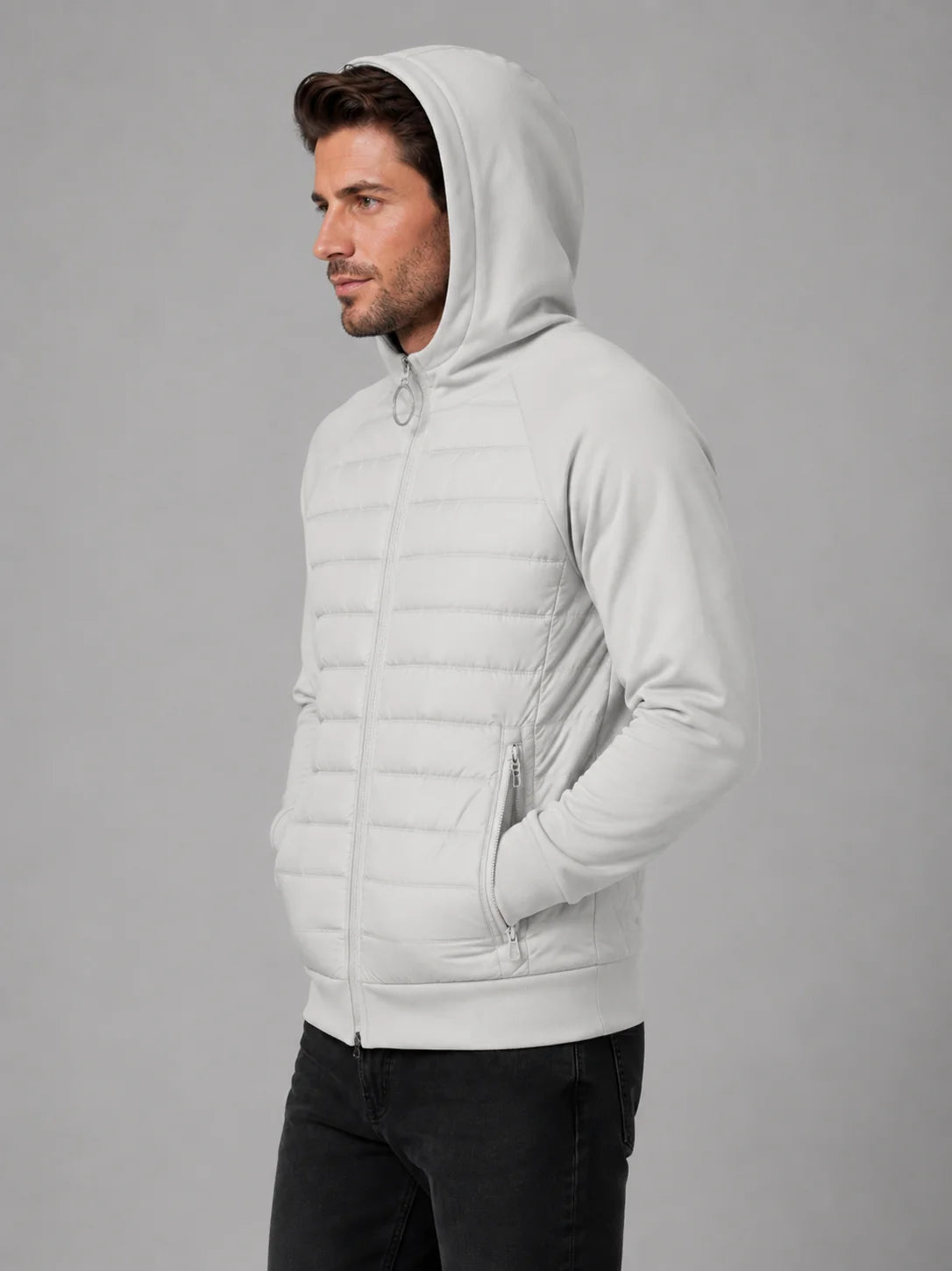 Brett | Men's Jacket Hooded Quilted Lightweight Zip-Through Padded Insulated Warm Casual Everyday Layering Autumn Winter Outerwear