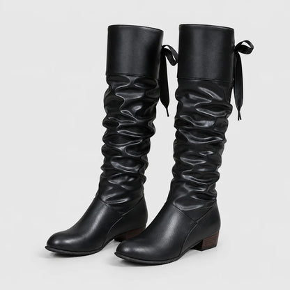 Virginia | Women's Knee-High Boots Block Heel Bow Detail Structured Elegant Chic Casual Occasion Everyday Autumn Winter Footwear