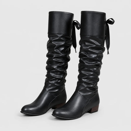 Virginia | Women's Knee-High Boots Block Heel Bow Detail Structured Elegant Chic Casual Occasion Everyday Autumn Winter Footwear
