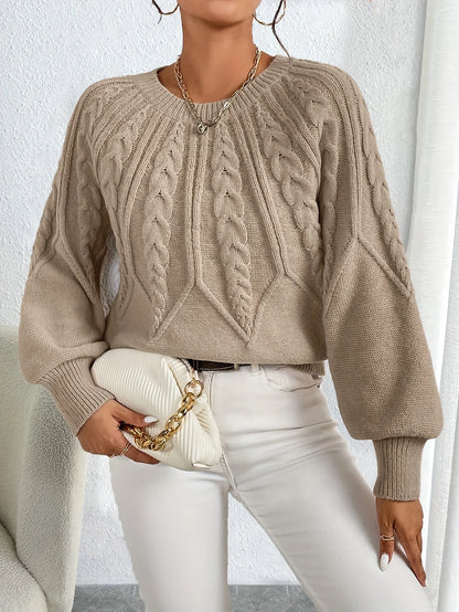 Kimberly | Women's Sweater Cable-Knit Lantern Sleeve Chunky Textured Soft Cosy Warm Layering Chic Feminine Casual Everyday Autumn