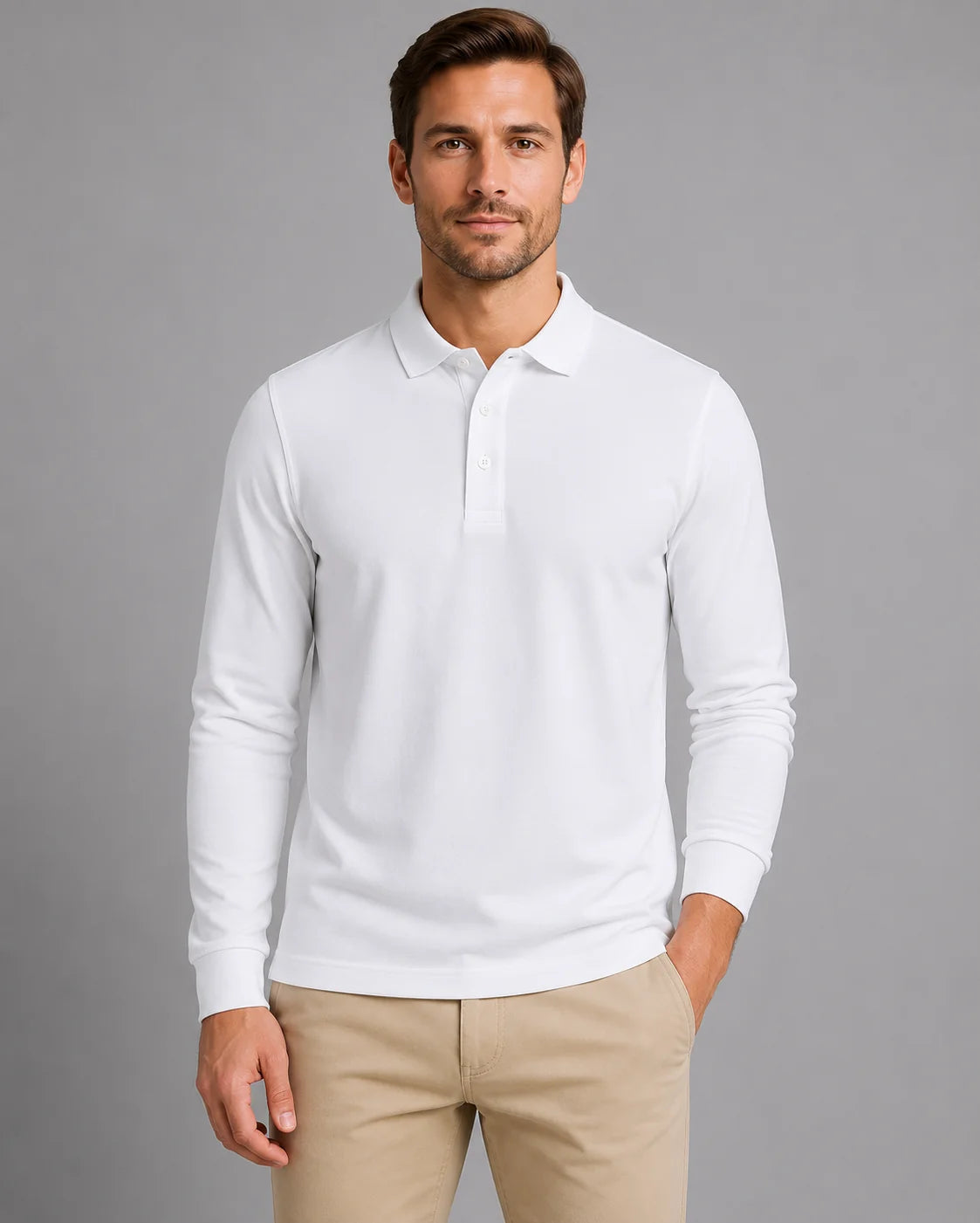 Brent | Men's Polo Shirt Long-Sleeve Jersey Smart Casual Soft Cotton Refined Everyday Layering Autumn Winter Versatile Clean