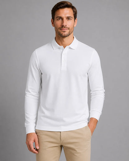 Brent | Men's Polo Shirt Long-Sleeve Jersey Smart Casual Soft Cotton Refined Everyday Layering Autumn Winter Versatile Clean