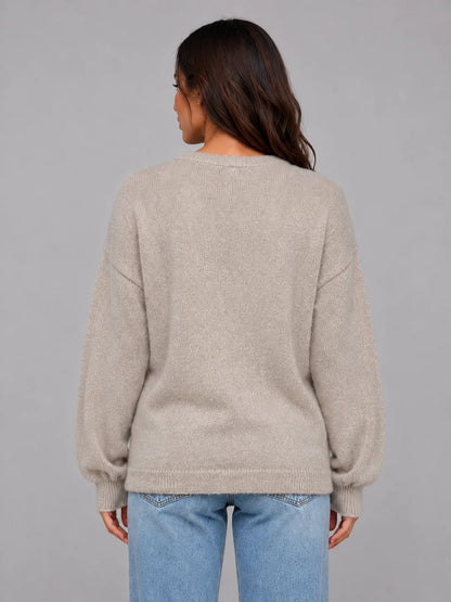 Lina | Women's Cardigan Soft Knit Crew Neck Button Front Relaxed Cosy Warm Layering Chic Feminine Casual Everyday Autumn Winter