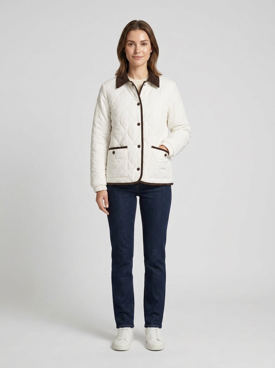 Kiara | Women's Puffer Jacket Quilted Corduroy Collar Diamond Quilt Lightweight Insulated Warm Countryside Casual Everyday Autumn - Front [Lystr 6a849fef834bde48df72659d:front]