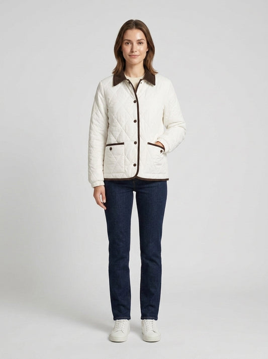 Kiara | Women's Puffer Jacket Quilted Corduroy Collar Diamond Quilt Lightweight Insulated Warm Countryside Casual Everyday Autumn - Front [Lystr 6a849fef834bde48df72659d:front]