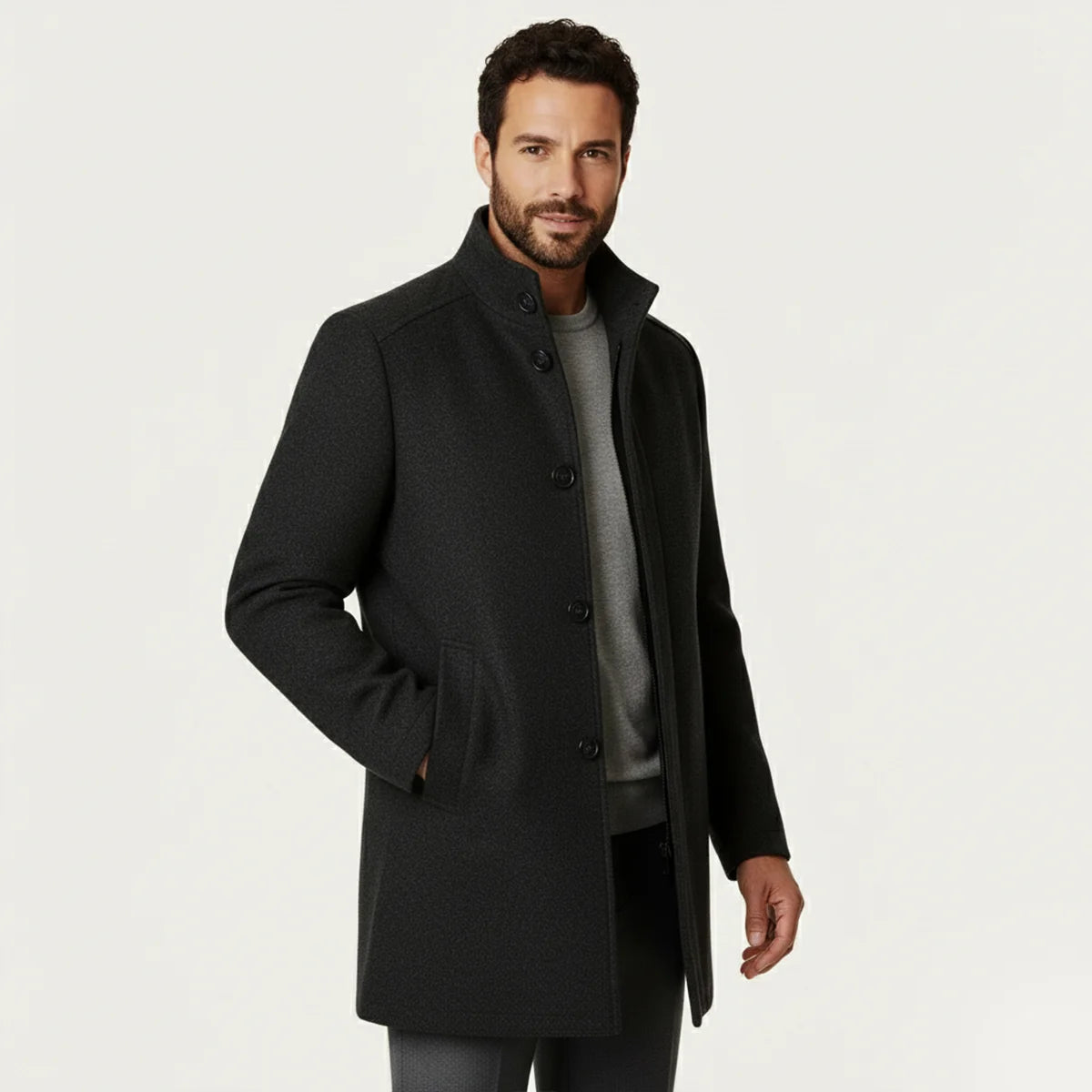 Abram | Men's Wool Coat Overcoat Classic Tailored Structured Longline Warm Premium Smart Formal Business Everyday Autumn Winter
