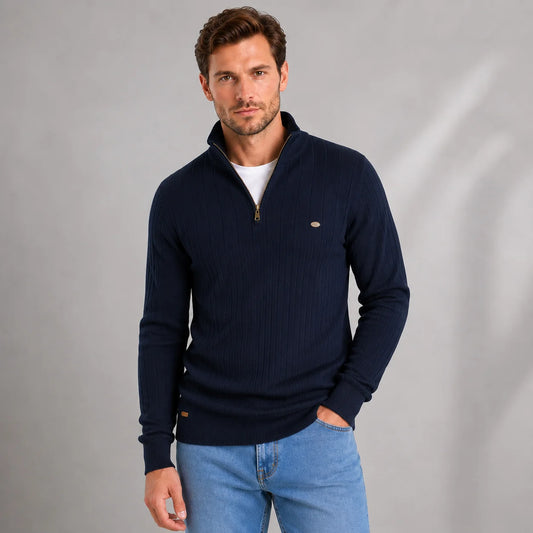 Lukas | Men's Sweater Quarter-Zip Ribbed Funnel Neck Knit Soft Warm Refined Smart Casual Everyday Layering Autumn Winter Knitwear