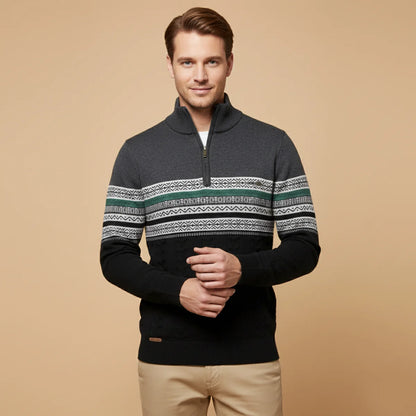 Apollo | Men's Sweater Quarter-Zip Cotton Fair Isle Knit Patterned Soft Warm Cosy Smart Casual Everyday Layering Autumn Winter