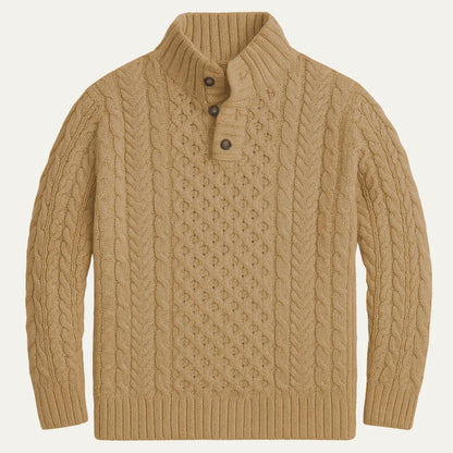 Finnian | Men's Cable-Knit Sweater Chunky Button Neck Textured Warm Soft Smart Casual Everyday Layering Autumn Winter Knitwear