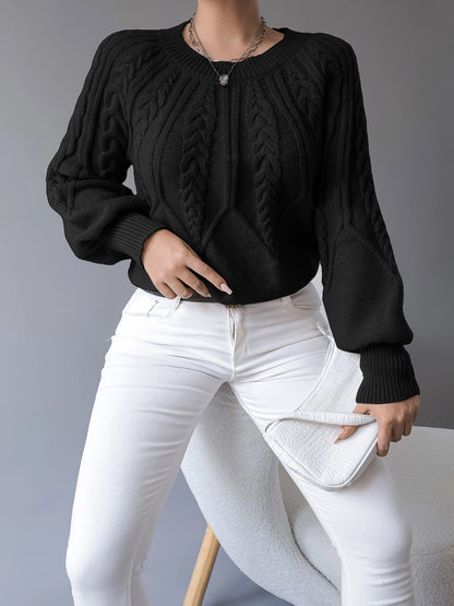 Kimberly | Women's Sweater Cable-Knit Lantern Sleeve Chunky Textured Soft Cosy Warm Layering Chic Feminine Casual Everyday Autumn