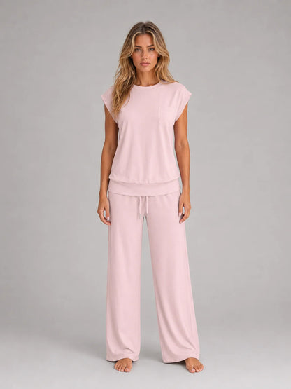 Rosa | Women's Lounge Set Relaxed T-Shirt Wide-Leg Trousers Two-Piece Soft Cosy Coordinated Comfort Loungewear Casual Everyday