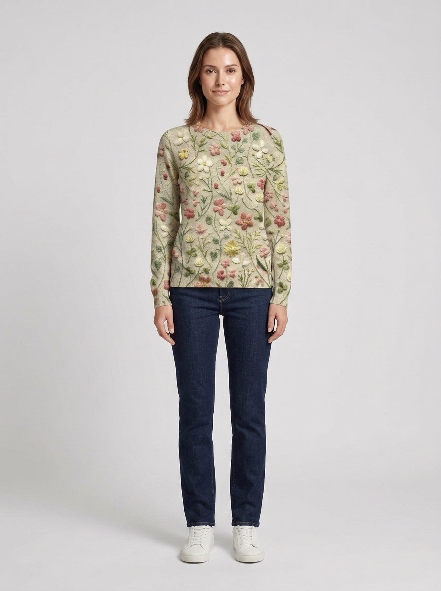 Mckinley | Women's Sweater Floral Embroidered Crew Neck Knit Soft Feminine Cosy Warm Layering Chic Casual Everyday Autumn Winter - Front [Lystr 6a8731e49345744a75e4d022:front]