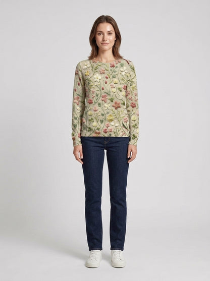 Mckinley | Women's Sweater Floral Embroidered Crew Neck Knit Soft Feminine Cosy Warm Layering Chic Casual Everyday Autumn Winter - Front [Lystr 6a8731e49345744a75e4d022:front]