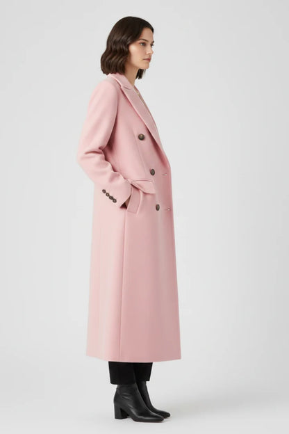 Nayeli | Women's Coat Lapel Collar Button Fastening Long Woven Tailored Structured Warm Smart Occasion Everyday Autumn Winter