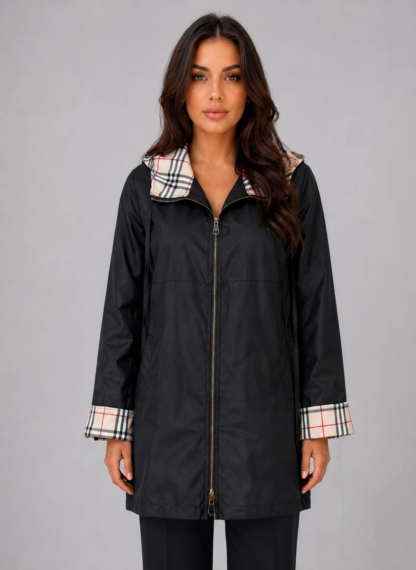 Rylan | Women's Rain Coat Hooded Longline Zip-Up Lightweight Waterproof Practical Casual Everyday Outdoor Autumn Winter Outerwear