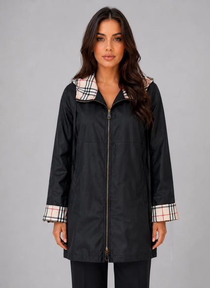 Rylan | Women's Rain Coat Hooded Longline Zip-Up Lightweight Waterproof Practical Casual Everyday Outdoor Autumn Winter Outerwear