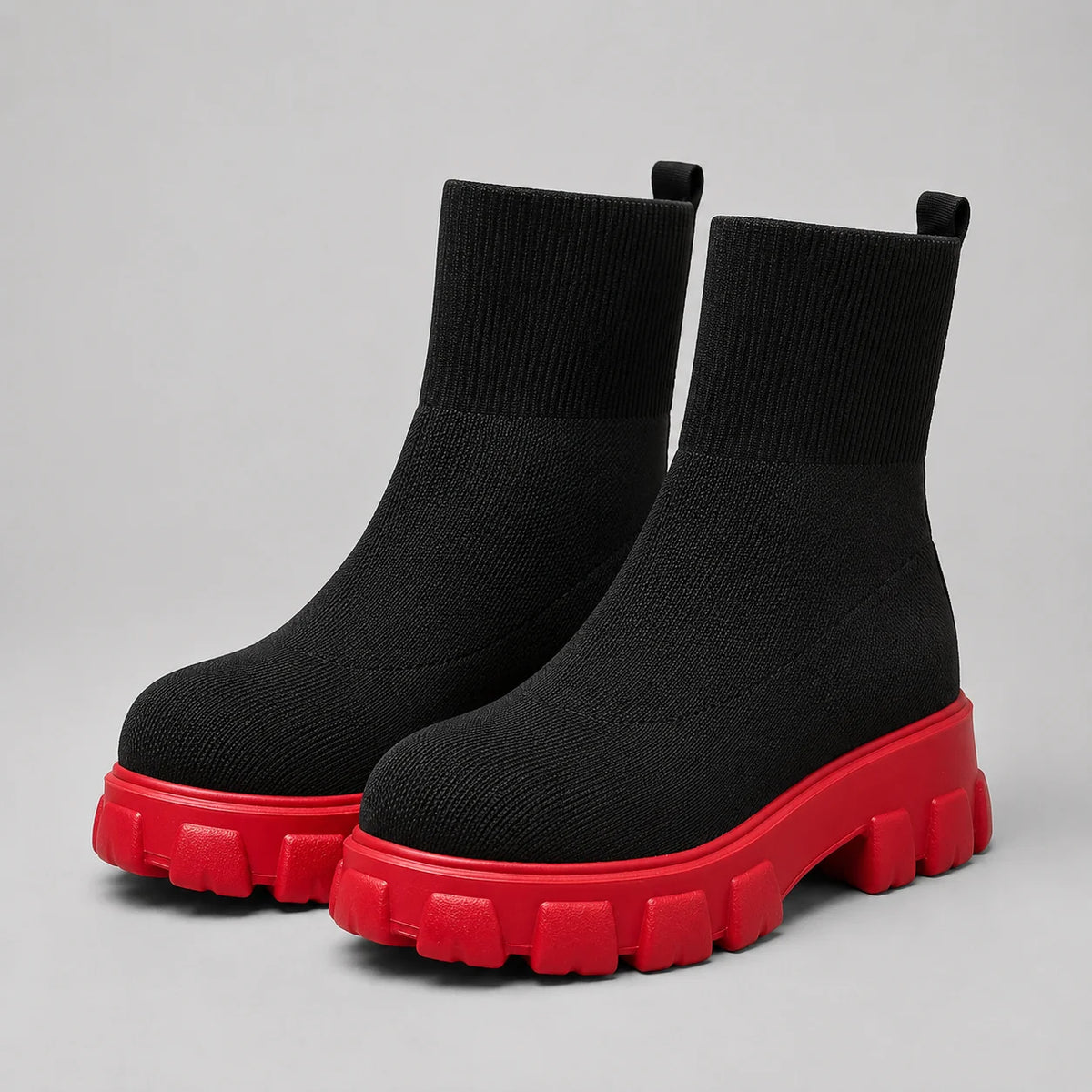Vienna | Women's Ankle Boots Platform Knitted Sock Fit Stretch Chunky Sole Sleek Modern Everyday Winter Casual Comfort Versatile