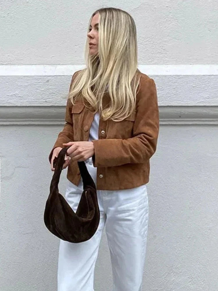 Wolfe | Women's Suede Jacket Shirt Collar Water-Resistant Structured Refined Transitional Smart Casual Everyday Layering Autumn