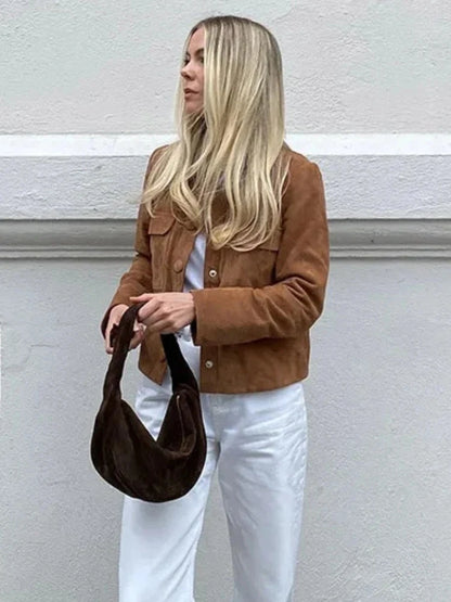 Wolfe | Women's Suede Jacket Shirt Collar Water-Resistant Structured Refined Transitional Smart Casual Everyday Layering Autumn