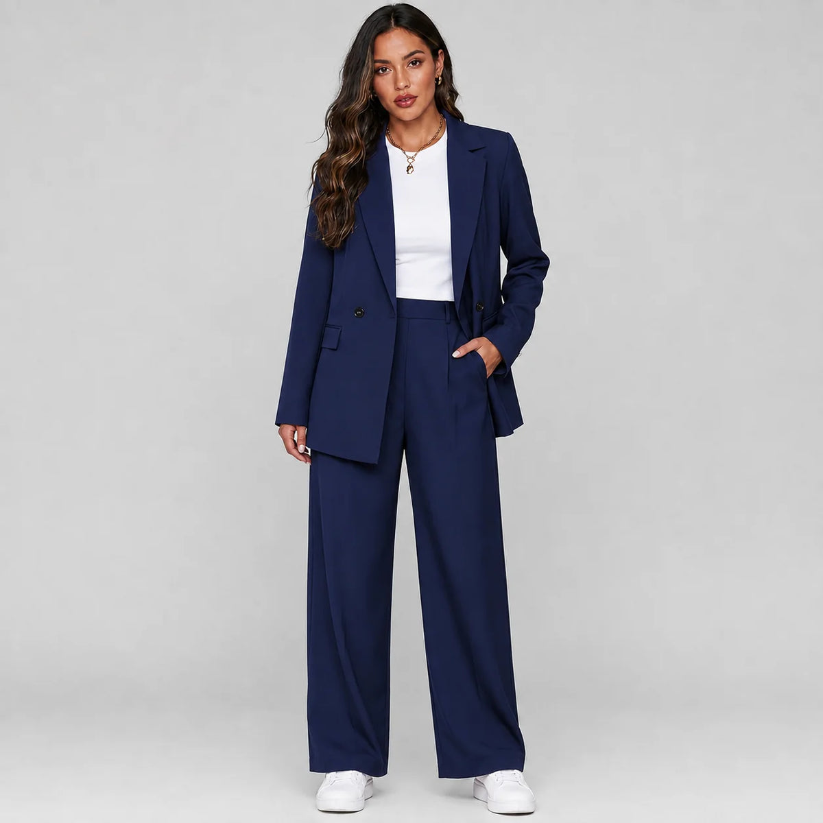 Tatiana | Women's Co-ord Set Longline Blazer Wide-Leg Trousers Two-Piece Tailored Structured Smart Occasion Office Coordinated