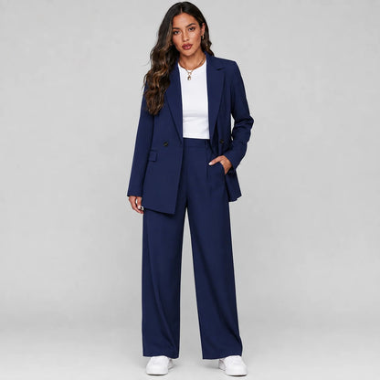 Tatiana | Women's Co-ord Set Longline Blazer Wide-Leg Trousers Two-Piece Tailored Structured Smart Occasion Office Coordinated