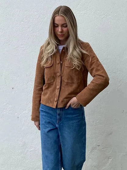 Wolfe | Women's Suede Jacket Shirt Collar Water-Resistant Structured Refined Transitional Smart Casual Everyday Layering Autumn
