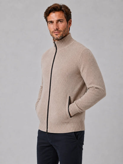 Amir | Men's Cardigan Full-Zip Funnel Neck Textured Knit Soft Warm Refined Layering Smart Casual Everyday Autumn Winter Knitwear