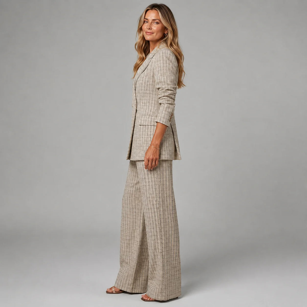 Tatum | Women's Co-ord Set Check Blazer Wide-Leg Trousers Two-Piece Tailored Structured Smart Occasion Office Coordinated Autumn