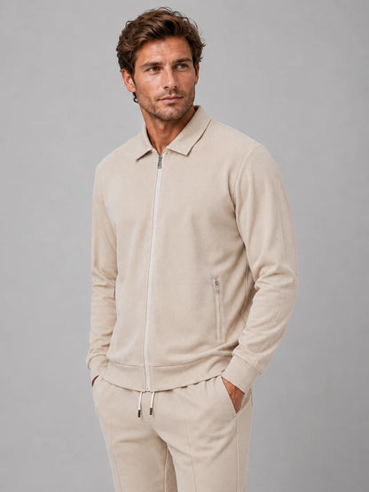 Amos | Men's Co-ord Set Zip Jacket Trousers Two-Piece Textured Smart Casual Coordinated Relaxed Refined Everyday Autumn Winter